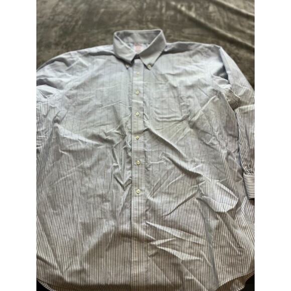 Brooks Brothers Dress Shirt Mens 18 34 Blue Striped Madison‎ Fit Non Iron. - Picture 1 of 5
